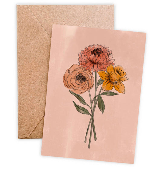 Daffodil and Chrysanthemum Greeting Card